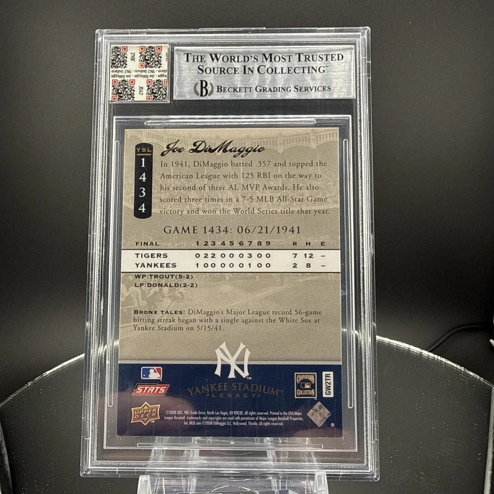 1942 Game Worn Patch - 2008 Upper Deck -Joe DiMaggio  BGS - Written Word